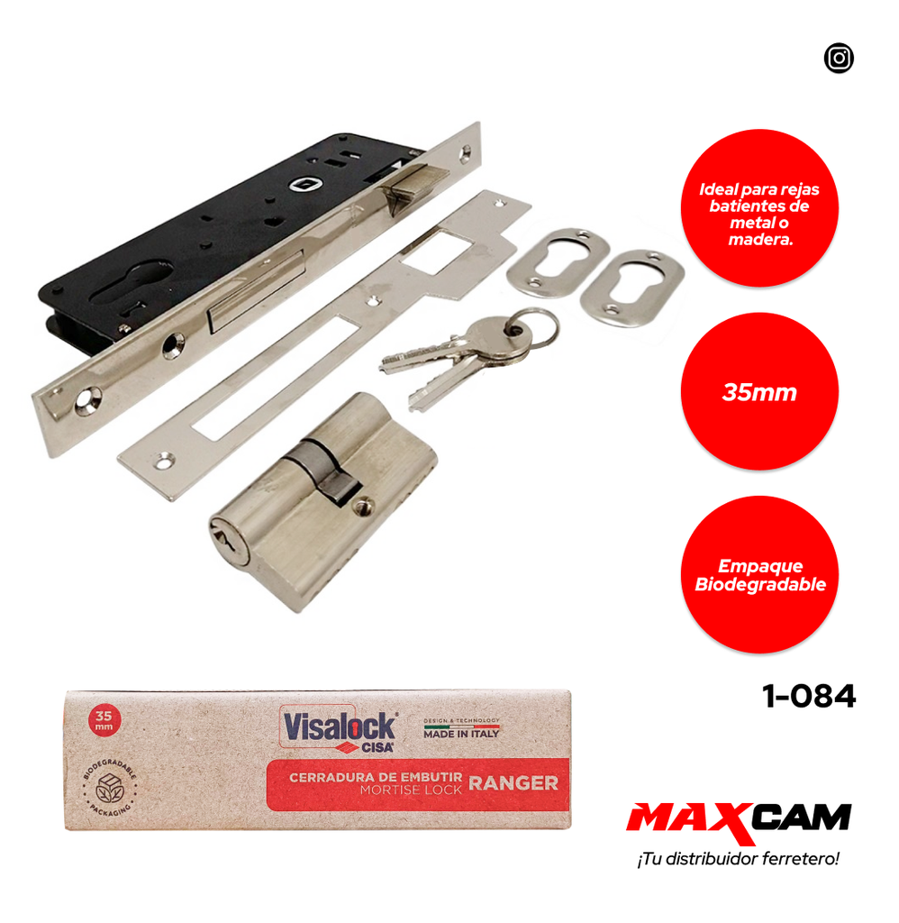 CERRADURA EMBUTIR 35MM RANGER VISALOCK 1-084