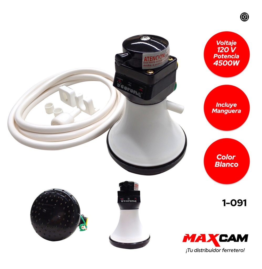 DUCHA CALENTADOR BLANCA C/MANGUE CORONA 1-091