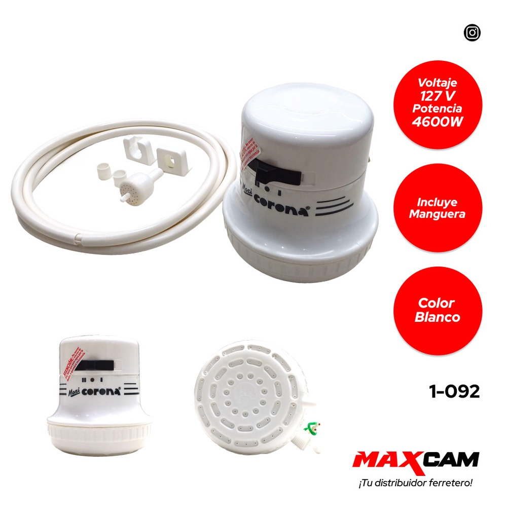 DUCHA CALENTADOR BLANCA C/MANGUE MAXI CORONA 1-092