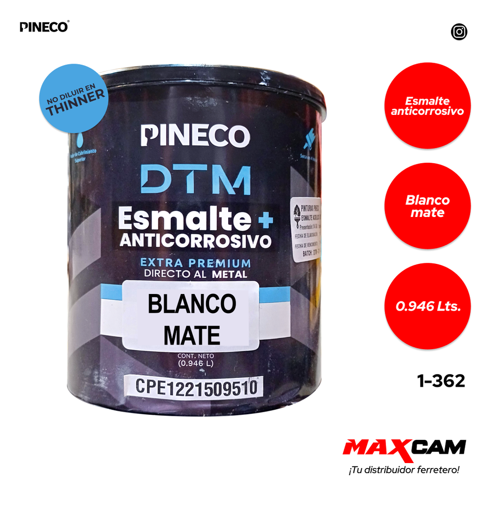 PINTURA ESMALTE ACRILICO BLANCO MATE x 1/4 PRESTIGE 1-362