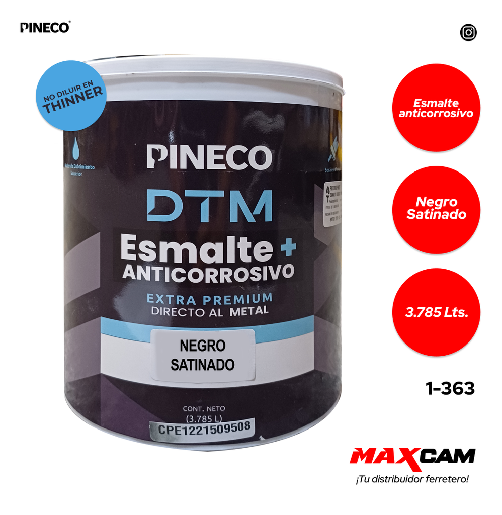PINTURA ESMALTE ACRILICO NEGRO SATIN x GALON PRESTIGE 1-363