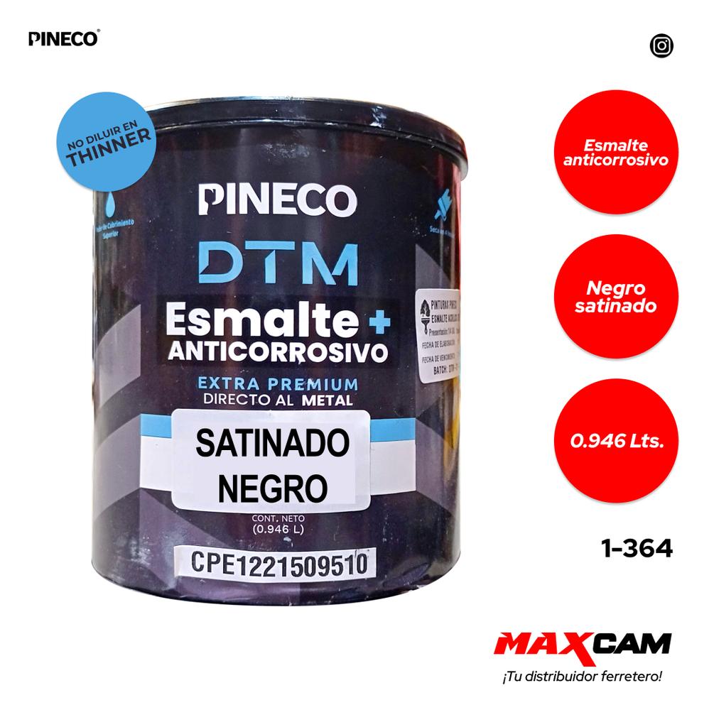 PINTURA ESMALTE ACRILICO NEGRO SATIN x 1/4 PRESTIGE 1-364