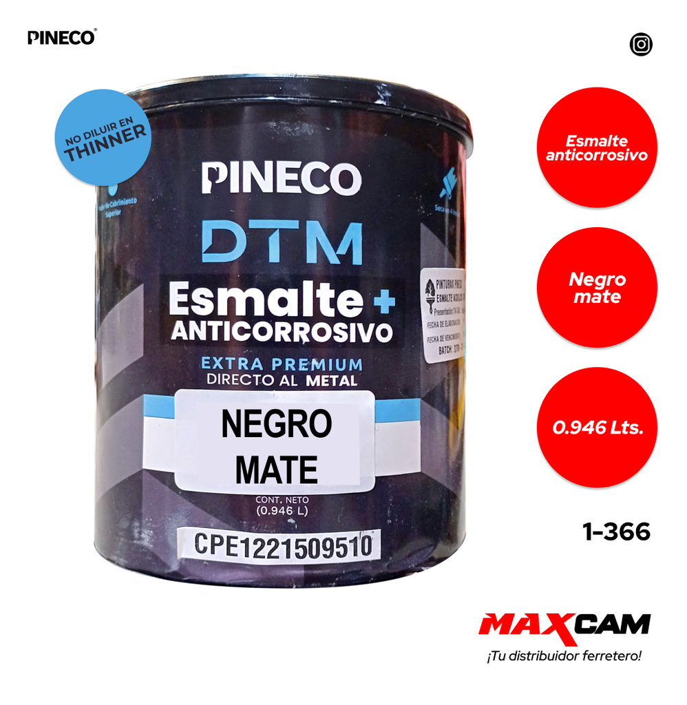 PINTURA ESMALTE ACRILICO NEGRO MATE x 1/4 PRESTIGE 1-366