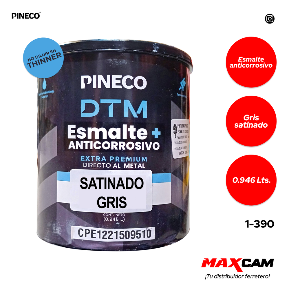 PINTURA ESMALTE ACRILICO GRIS SATIN x 1/4 PRESTIGE 1-390