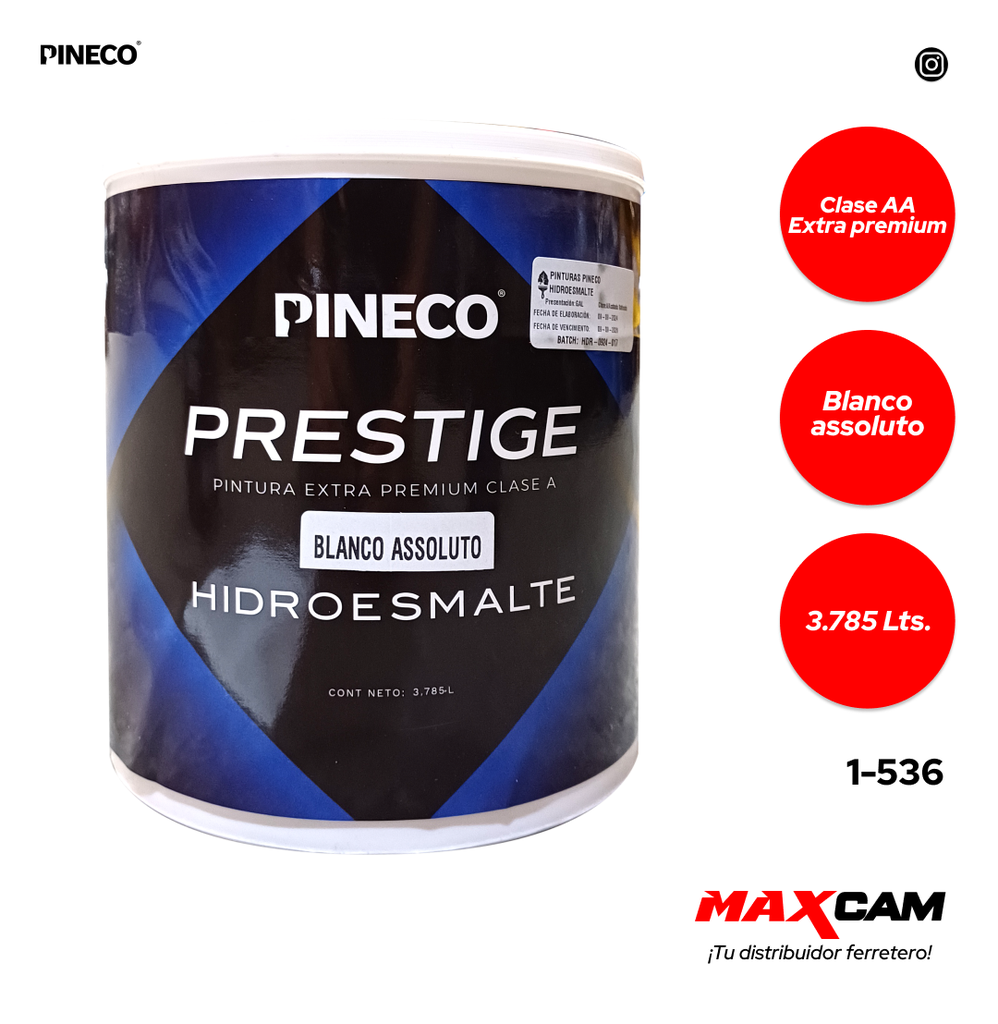 PINTURA CLASE A HIDROESMALTE BLANCO ASSOLUTO x GALON PINECO 1-536