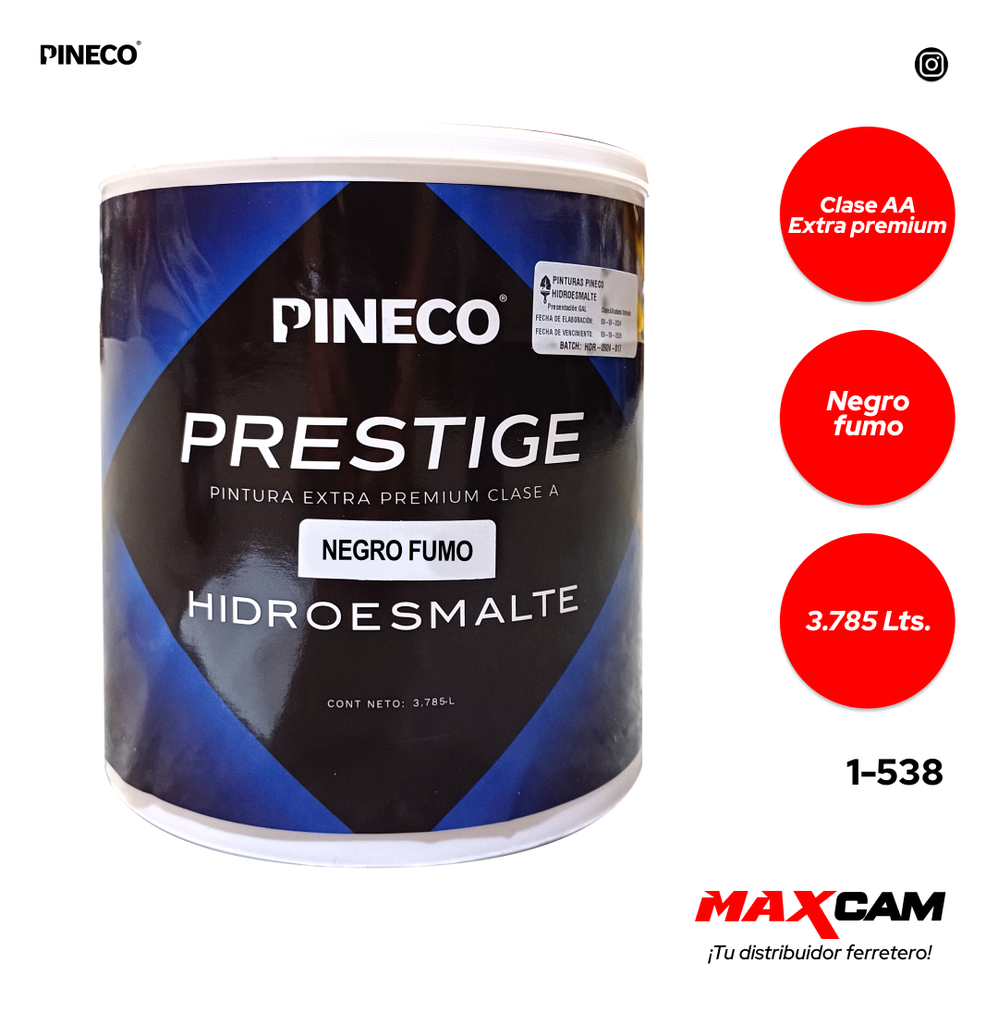 PINTURA CLASE A HIDROESMALTE NEGRO FUMO x GALON PINECO 1-538