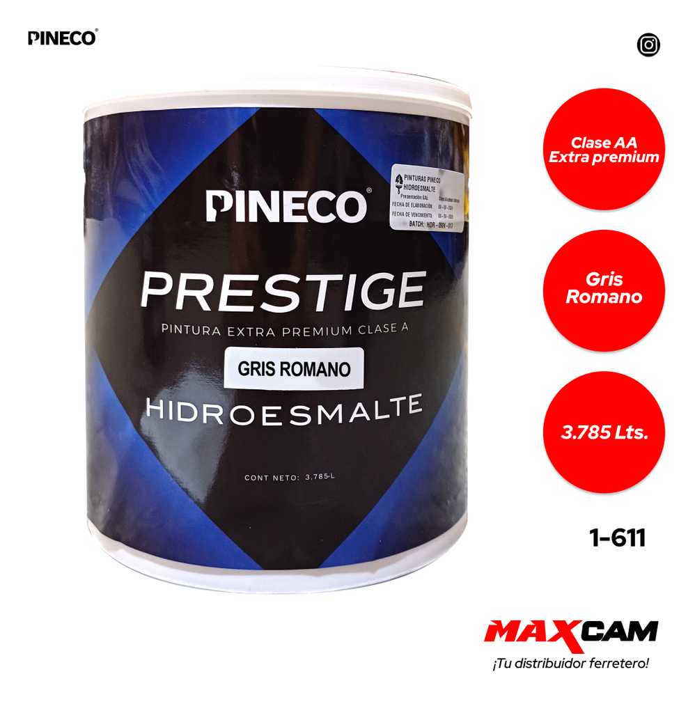 PINTURA CLASE A HIDROESMALTE GRIS ROMANO x GALON PINECO 1-611