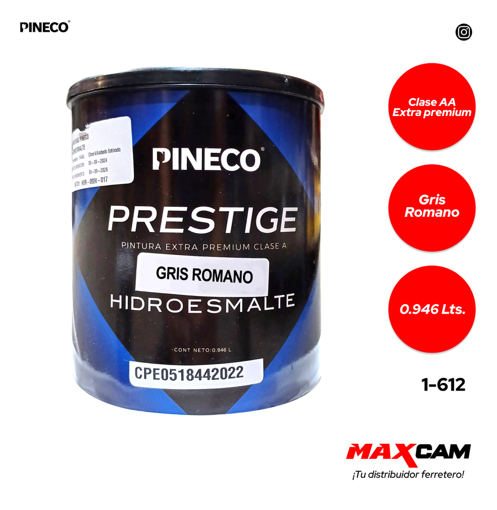 PINTURA CLASE A HIDROESMALTE GRIS ROMANO x 1/4 PINECO 1-612