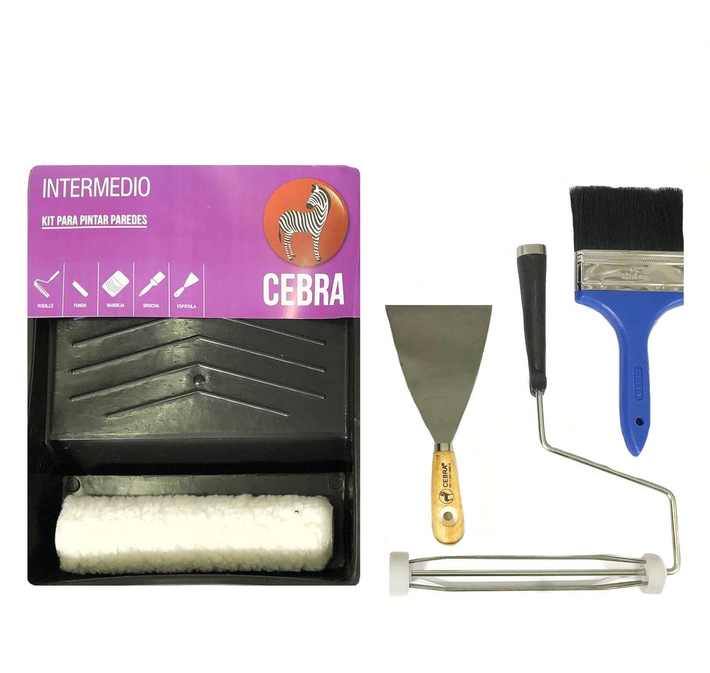 KIT BANDEJA/RODILLO/BROCHA/ESPATULA CEBRA 1-693