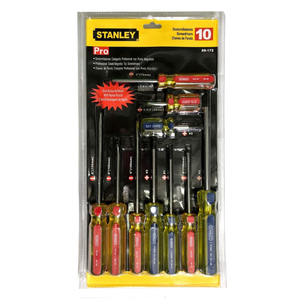 JUEGO DE DESTORNILLADOR X 10 PZAS STANLEY 1-756