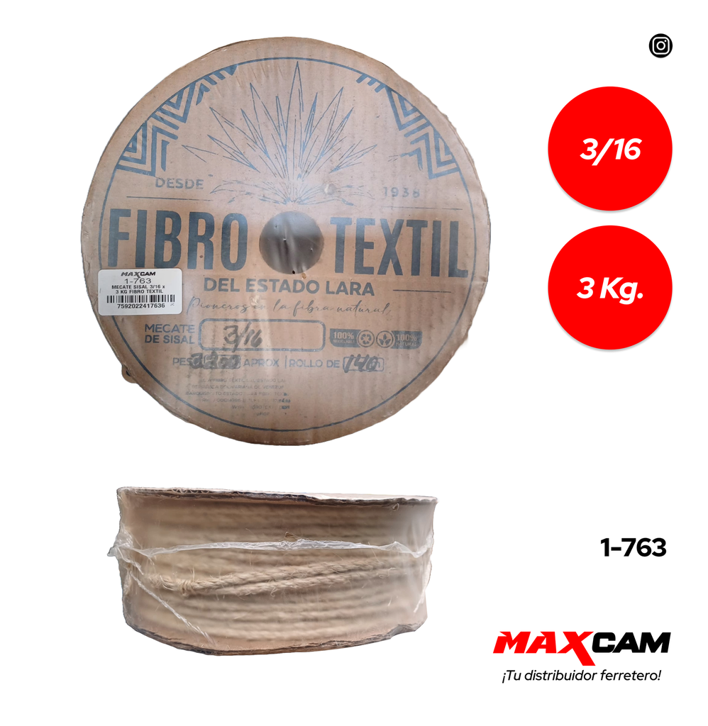 MECATE SISAL 3/16 x 10,5 KG FIBRO TEXTIL 1-763