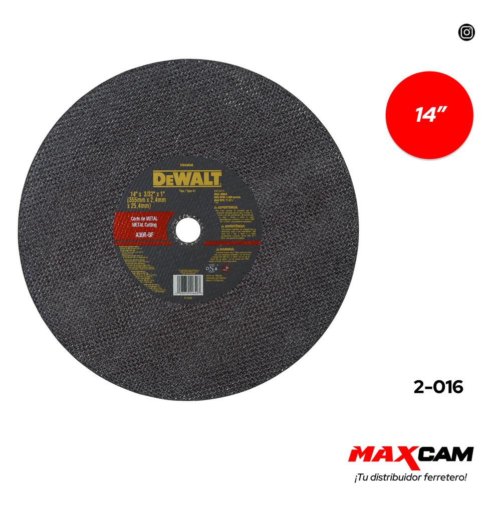 DISCO DE TRONZADORA x 14" DEWALT DW44640 2-016