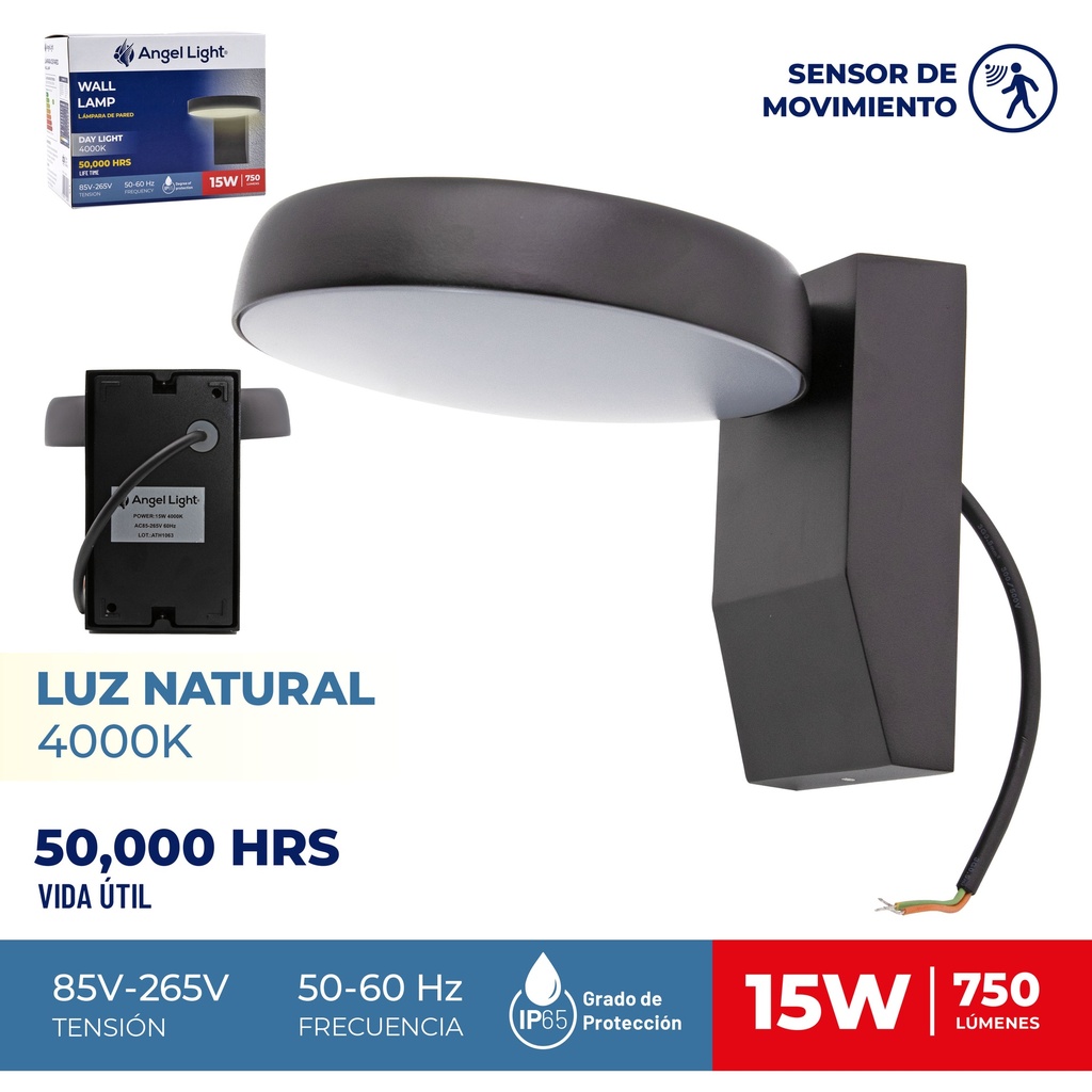 LAMPARA DE PARED C/SENSOR MOV 15W ANGEL L 9-222