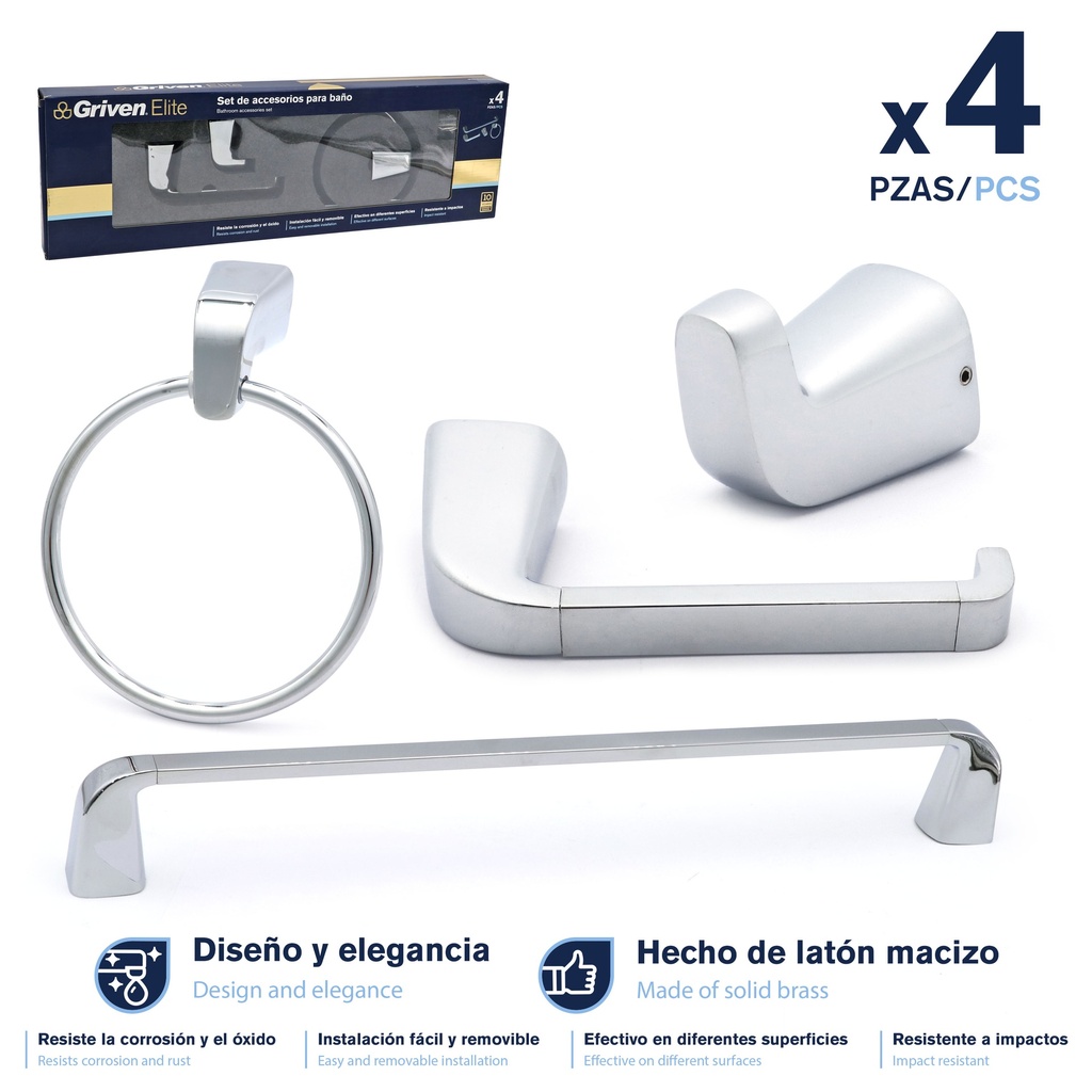 ACCESORIO DE BAÑO 4 PZAS METALICO GRIVEN ELITE 9-229