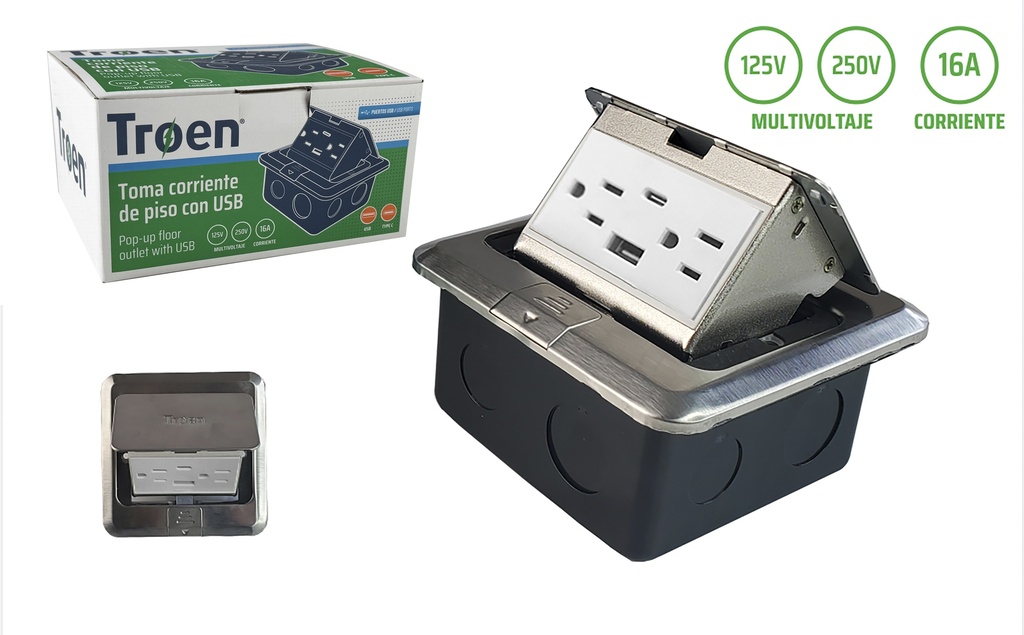 TOMA DOBLE P/EMPOTRAR DE PISO C/USB C/TIP C TROEN 9-240