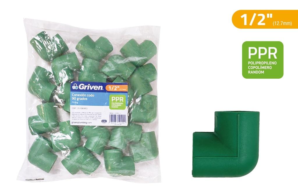CODO PPR 90° x 12,7MM (1/2") GRIVEN 9-248