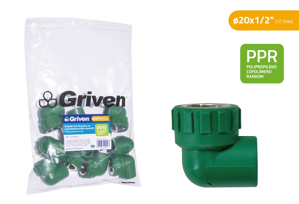 CODO PPR 90° 12,7MM x 1/2" C/HR MET GRIVEN  9-249