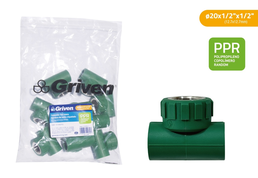 TEE PPR 12,7MM x 1/2" C/HR MET GRIVEN 9-257