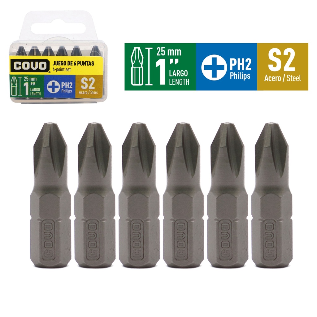 JUEGO DE PUNTAS PH2 1" X 6 PCS COVO 9-280