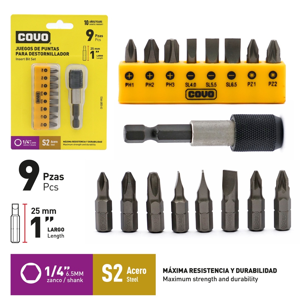JUEGO DE PUNTAS 1" X 9 PCS COVO 9-283