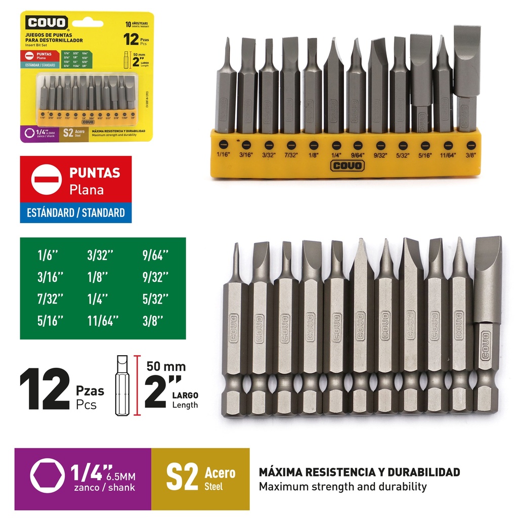 JUEGO DE PUNTAS PLANTAS 2" X 12 PCS COVO 9-284