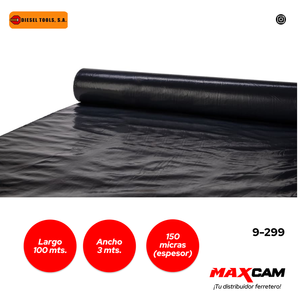 PLASTICO NEGRO 100MTS x 3 MTS 150 MICRAS DIESEL TOOLS 9-299