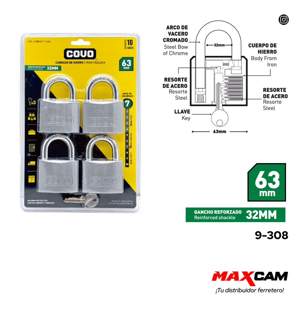 CANDADOS IGUALADOS 63MM x 4PCS COVO 9-308