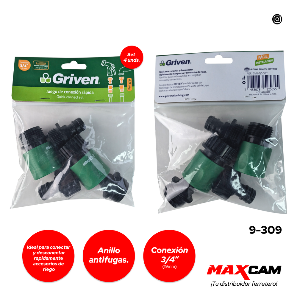 JUEGO DE CONECTORES RAPIDO x 4 UNID GRIVEN 9-309
