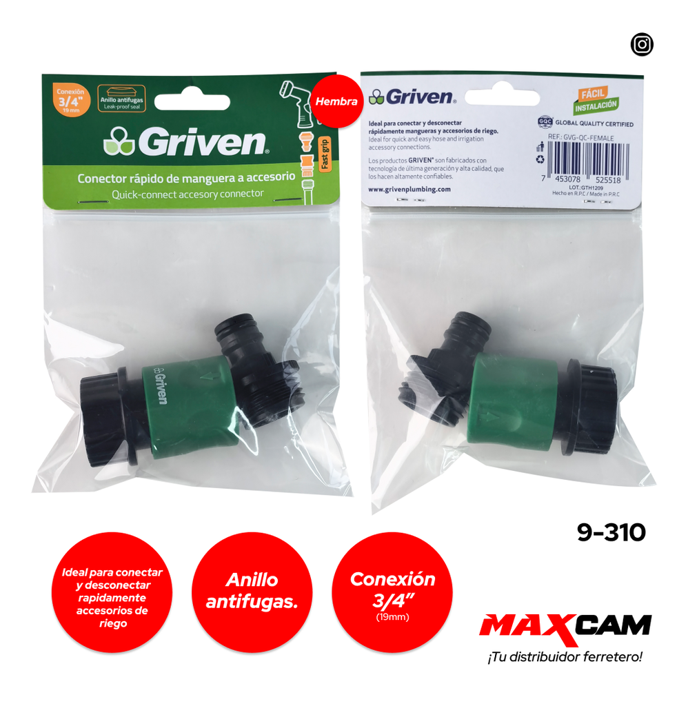 CONECTOR RAPIDO HEMBRA x 2 UNID GRIVEN 9-310