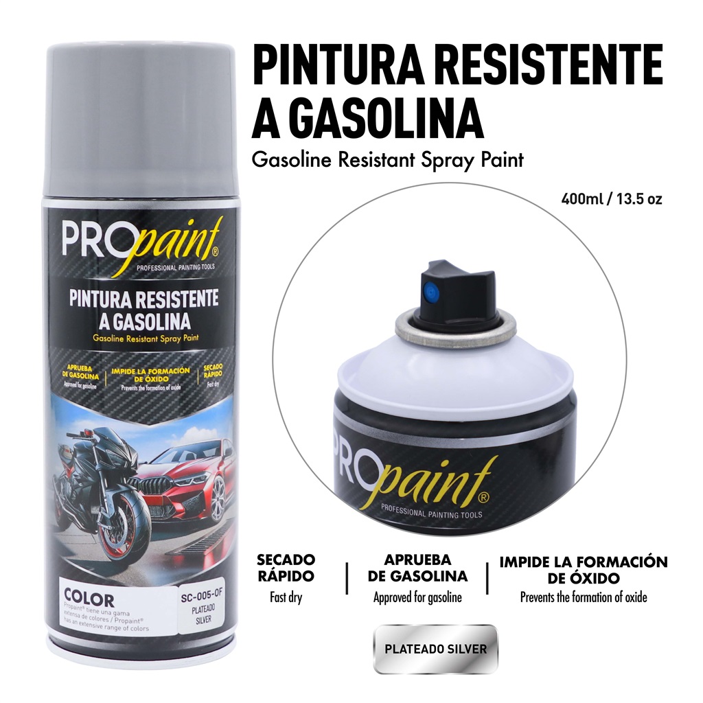 SPRAY PLATEADO RESISTENTE A GASOLINA x 400 ML PRO PAINT 9-322