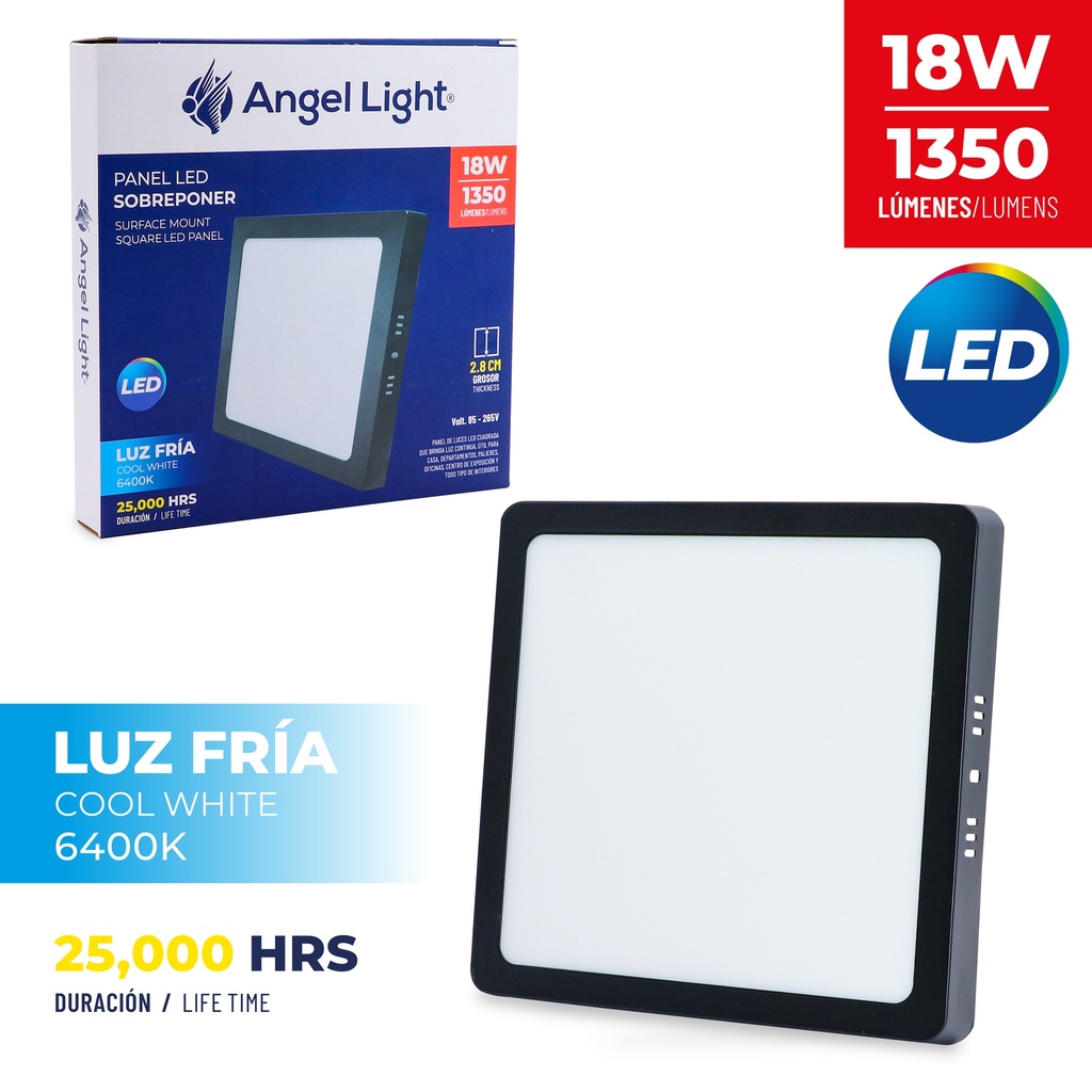 PANEL LED SUPER NEGRO CUAD LUZ FRIA 18W ANGEL L 9-323