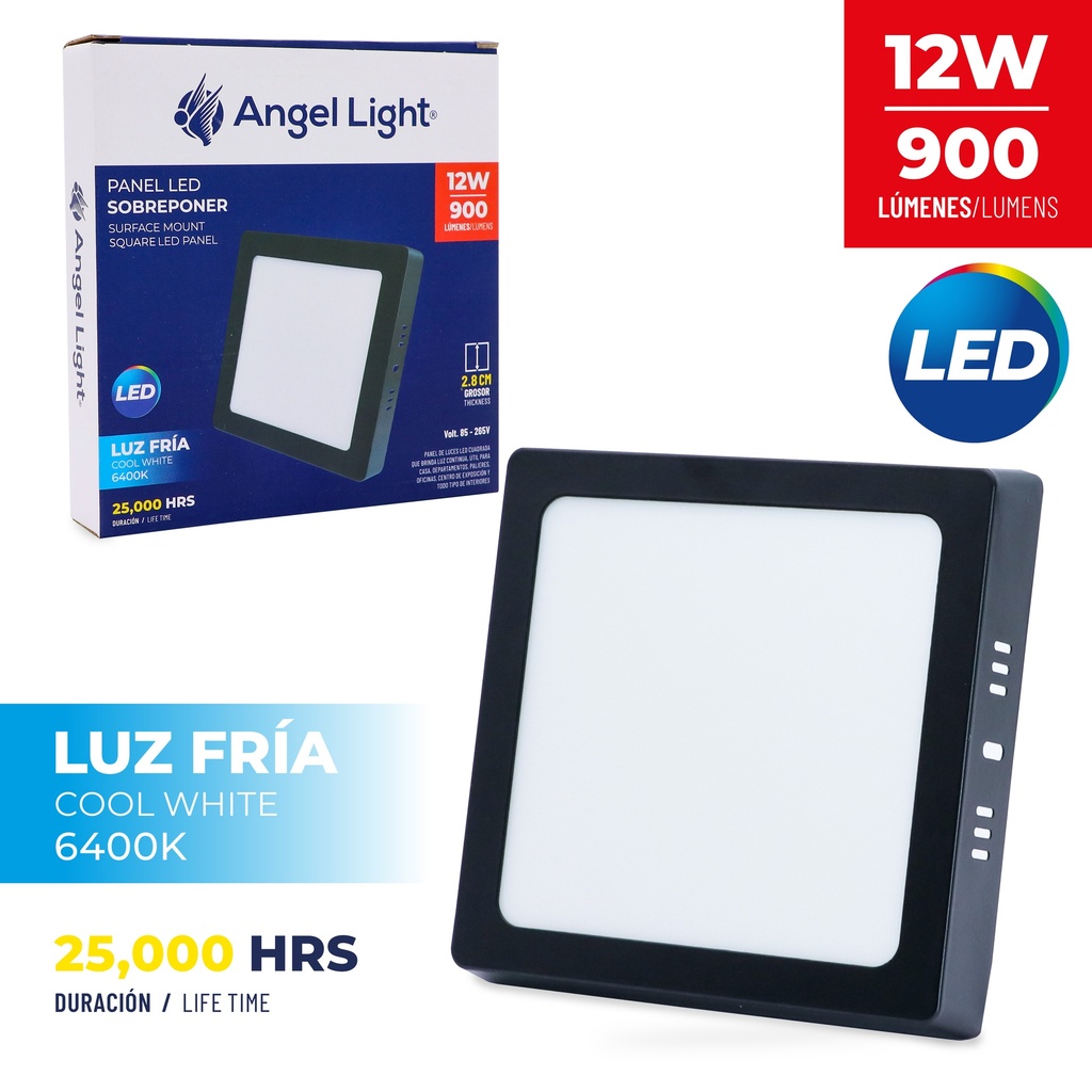 PANEL LED SUPER NEGRO CUAD LUZ FRIA 12W ANGEL L 9-324