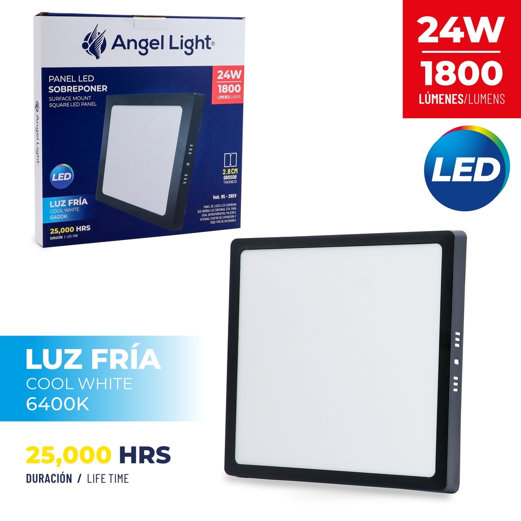 PANEL LED SUPER NEGRO CUAD LUZ FRIA 24W ANGEL L 9-325