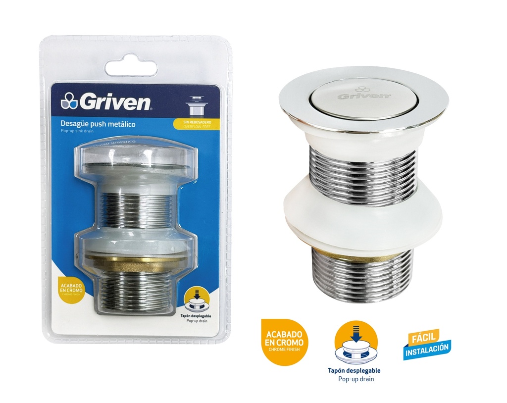 DESAGUE LAVAMANO METALICO PUSH S/REB GRIVEN 9-329