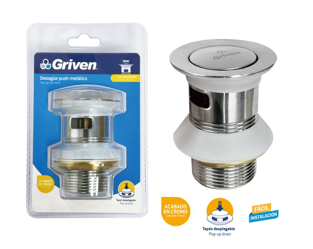DESAGUE LAVAMANO METALICO PUSH CON REB GRIVEN 9-330