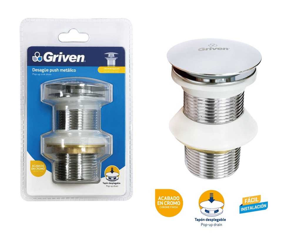 DESAGUE LAVAMANO METALICO PUSH S/REB GRIVEN 9-331