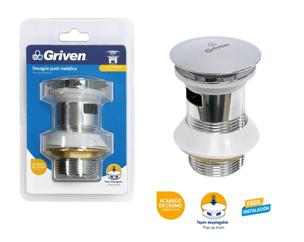 DESAGUE LAVAMANO METALICO PUSH S/REB GRIVEN 9-332