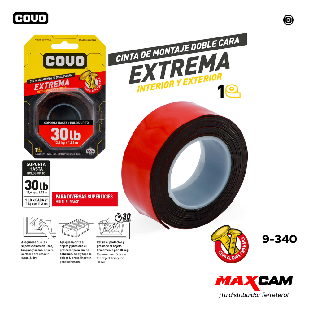 CINTA DOBLE FAZ ROJA x 1.52 MTS COVO 9-340