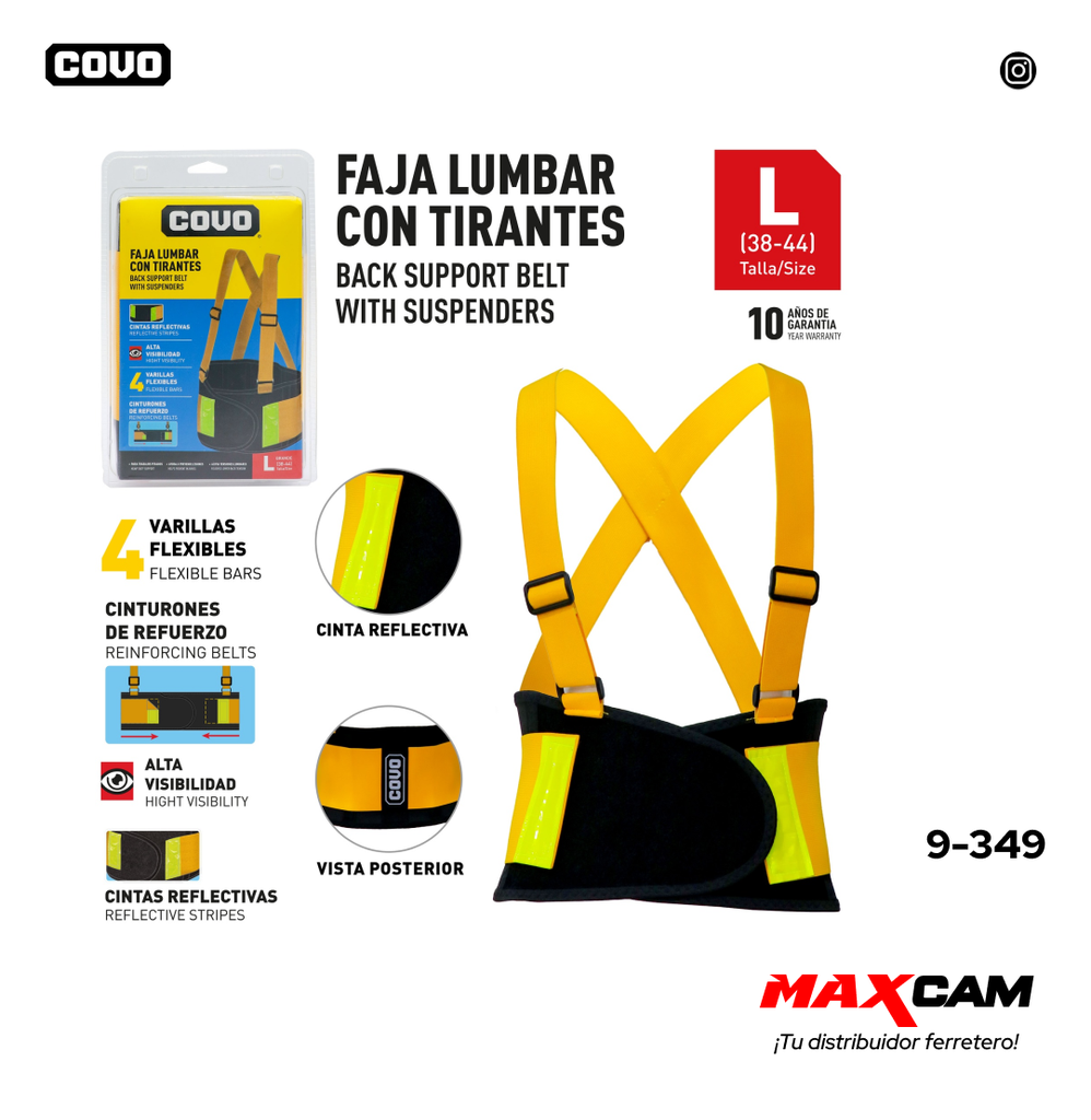 FAJA LUMBAR C/TIRANTES REFLECTIVO TALLA L COVO 9-349