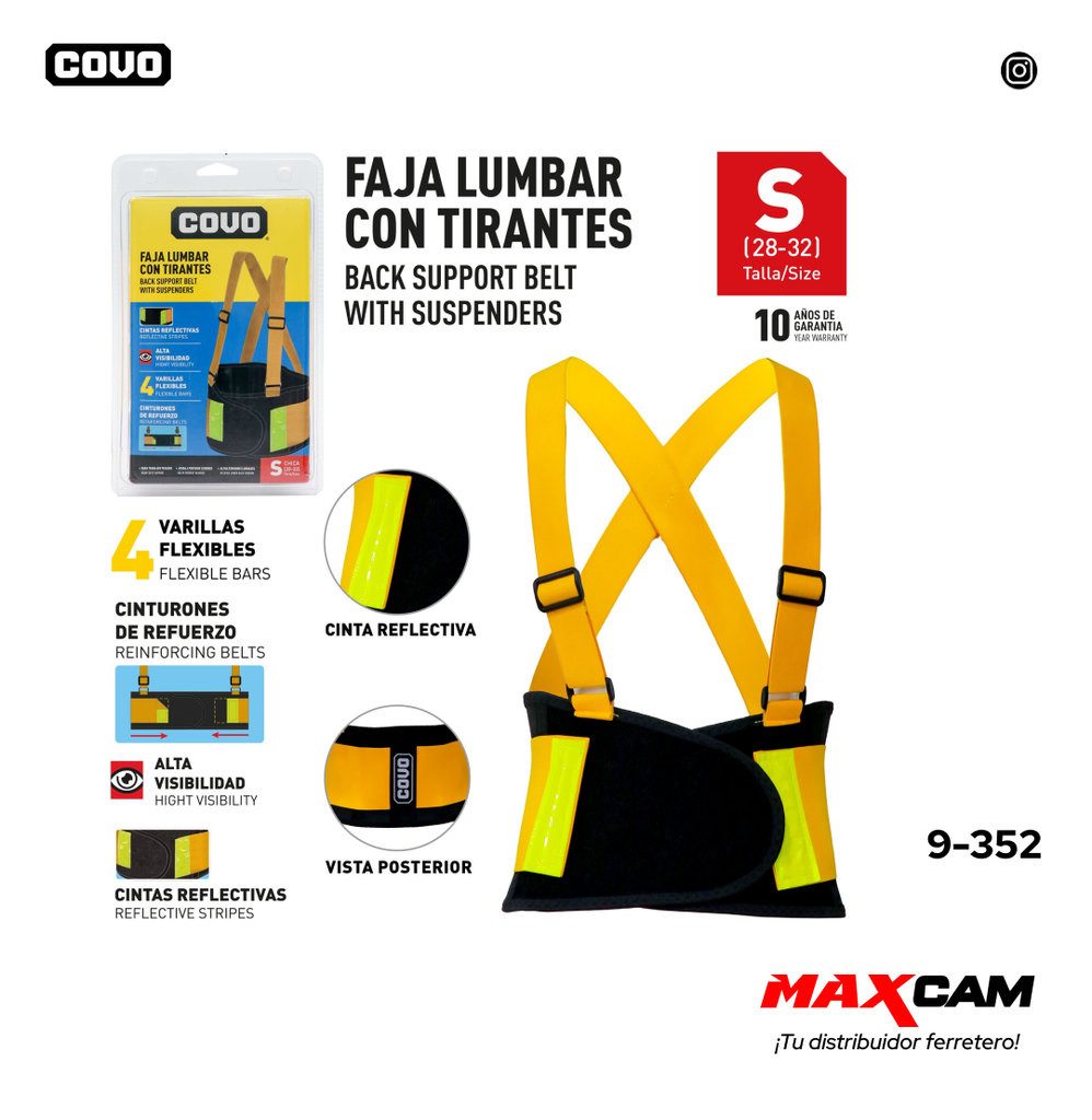 FAJA LUMBAR C/TIRANTES REFLECTIVO TALLA S COVO 9-352