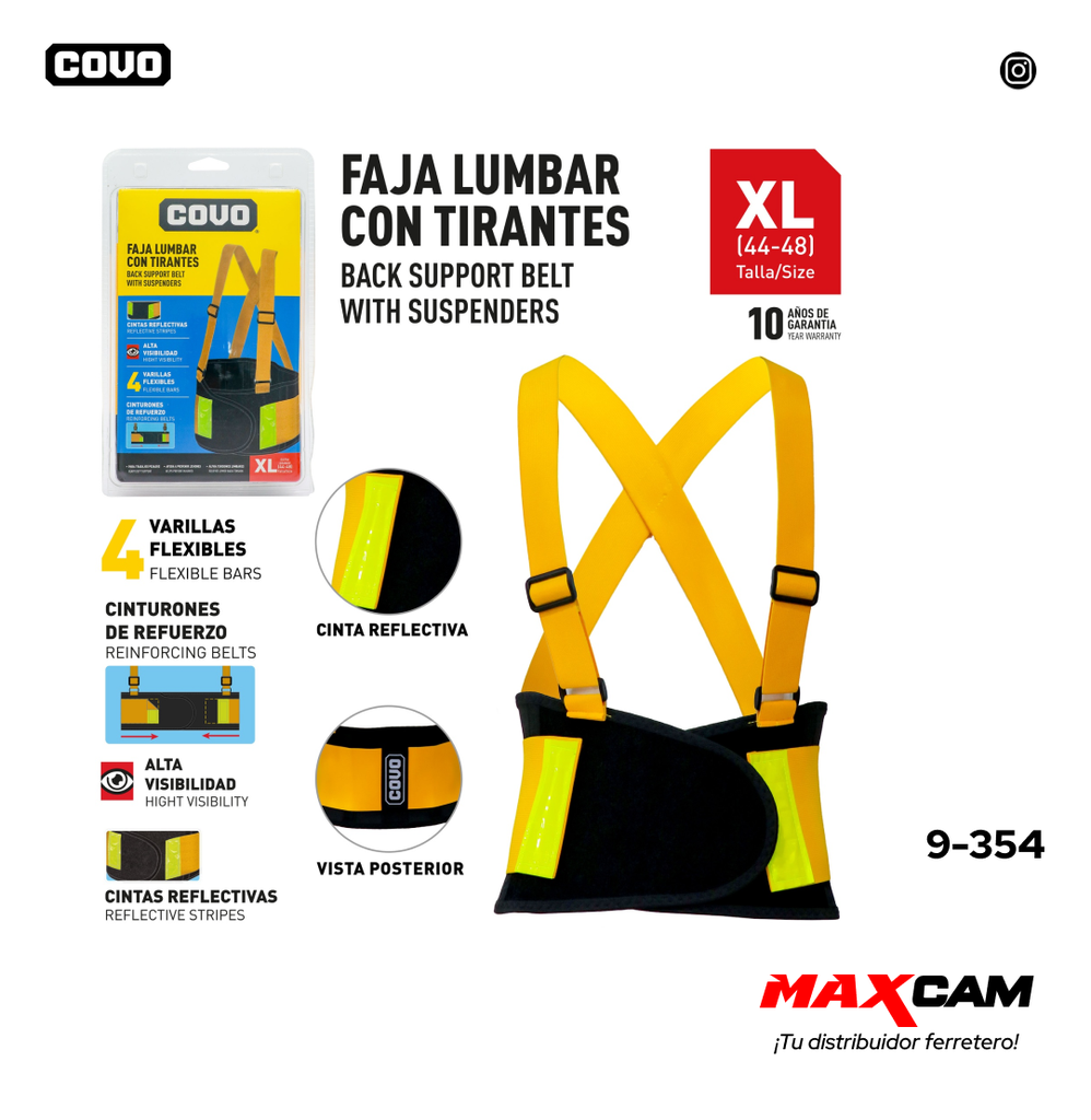 FAJA LUMBAR C/TIRANTES REFLECTIVO TALLA XL COVO 9-354