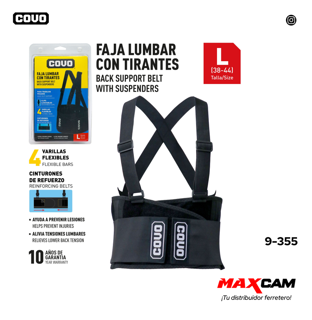 FAJA LUMBAR C/TIRANTES TALLA L COVO 9-355