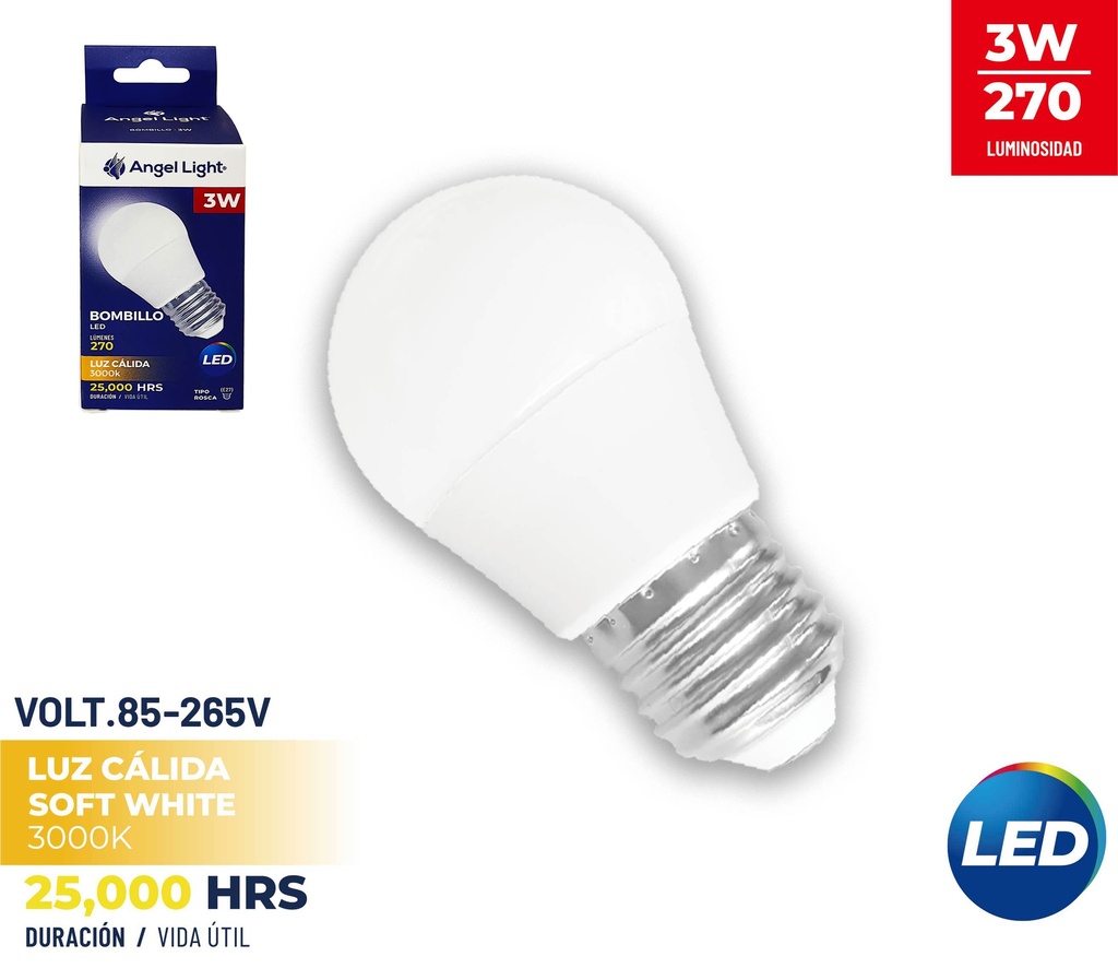 BOMBILLO BULBO LED 3W LUZ CALIDA ANGEL L 9-361
