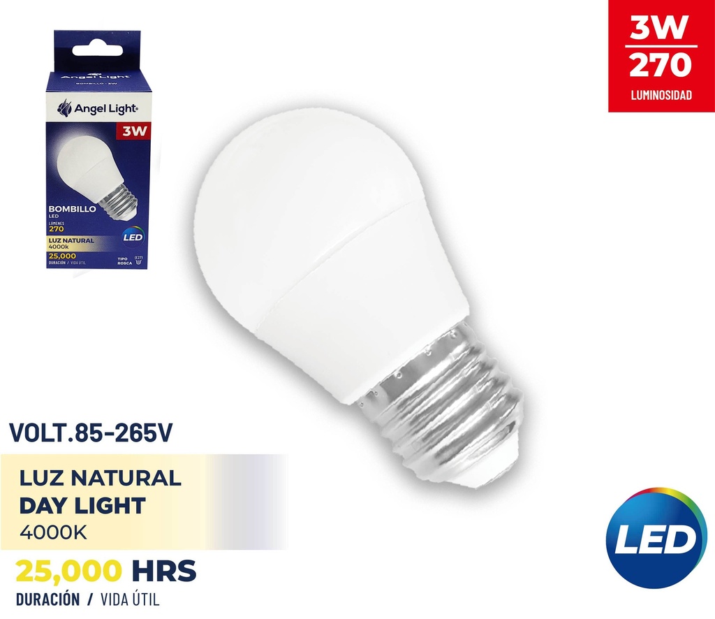 BOMBILLO BULBO LED 3W LUZ NATURAL ANGEL L 9-364