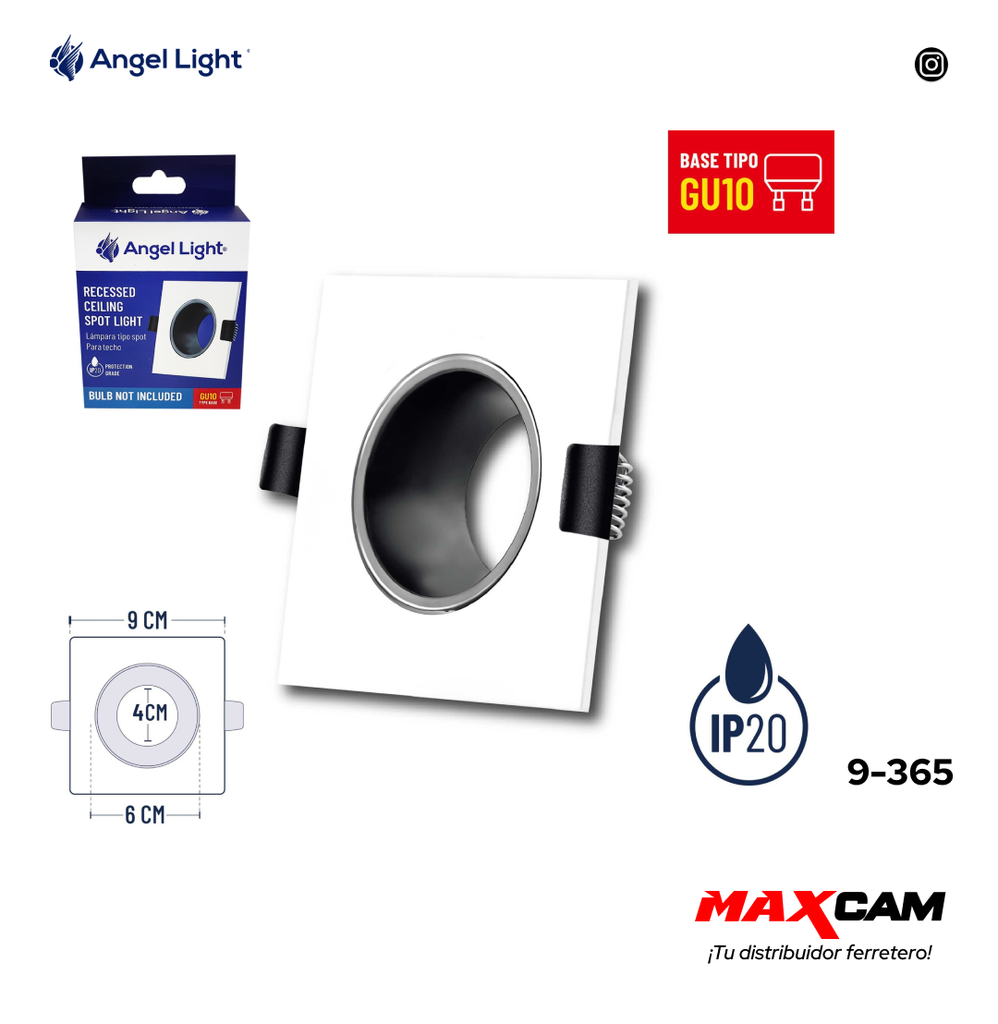 BASE P/SPOT P/TECHO CUAD (NO INCLUYE BOMBILLO) ANGEL L 9-365