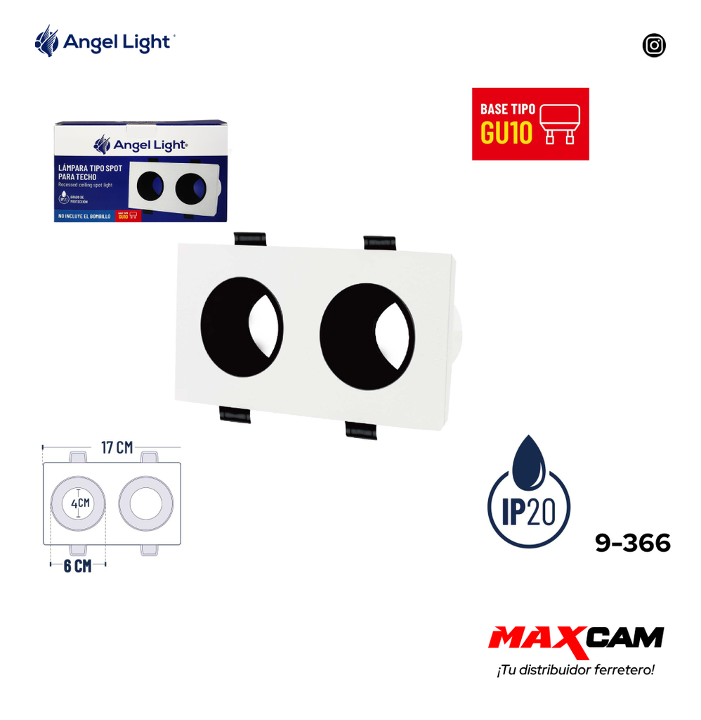 BASE DOBLE P/SPOT P/TECHO RED (NO INCLUYE BOMBILLO) ANGEL L 9-366