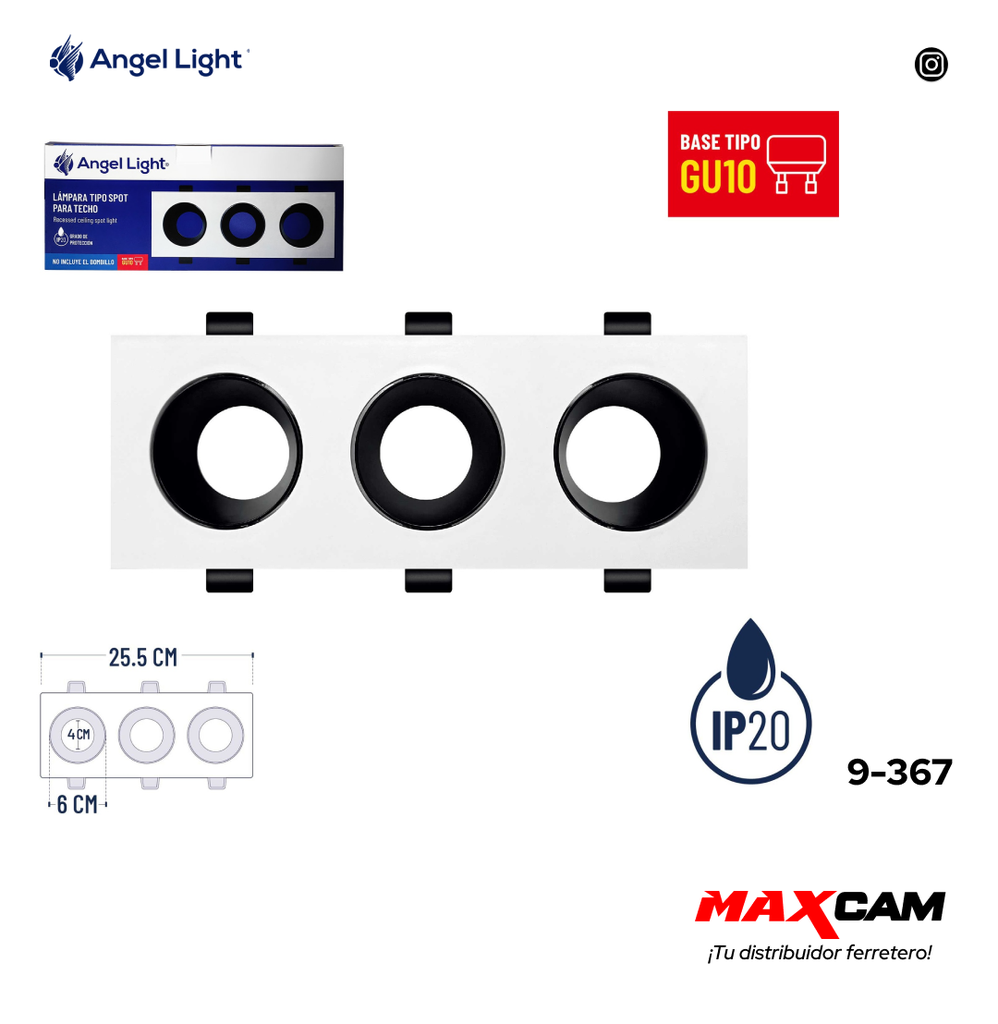 BASE TRIPLE P/SPOT P/TECHO CUAD (NO INCLUYE BOMBILLO) ANGEL L 9-367