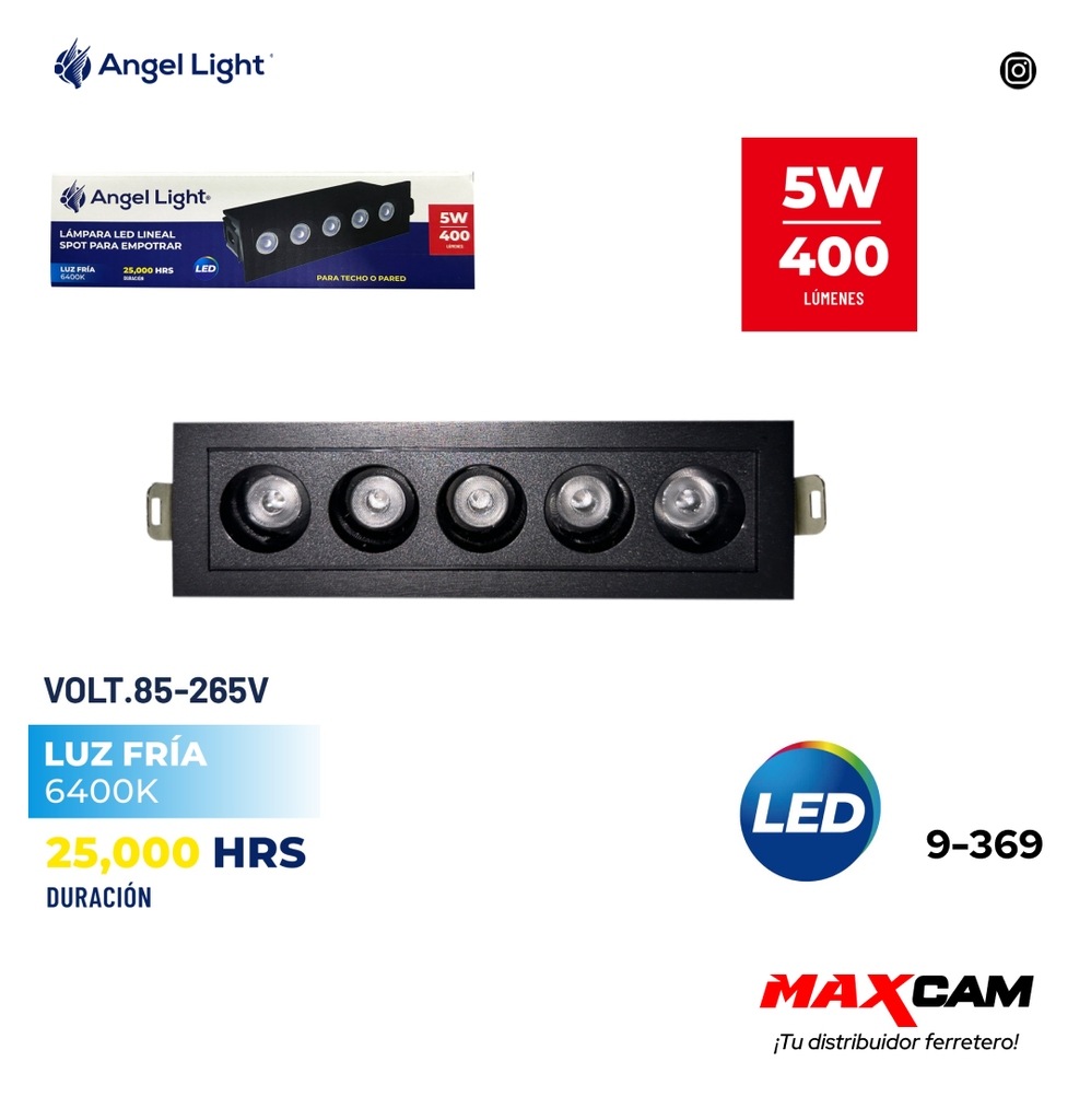 SPOT LINEAL NEGRO LED 5W LUZ FRIA ANGEL L 9-369