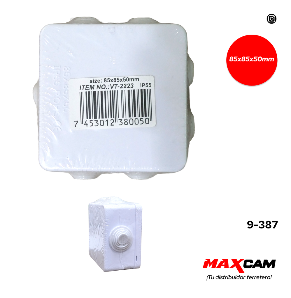 CAJA DE PASO PLAST 8,5X8,5CM C/TAPA V-TEG 9-387