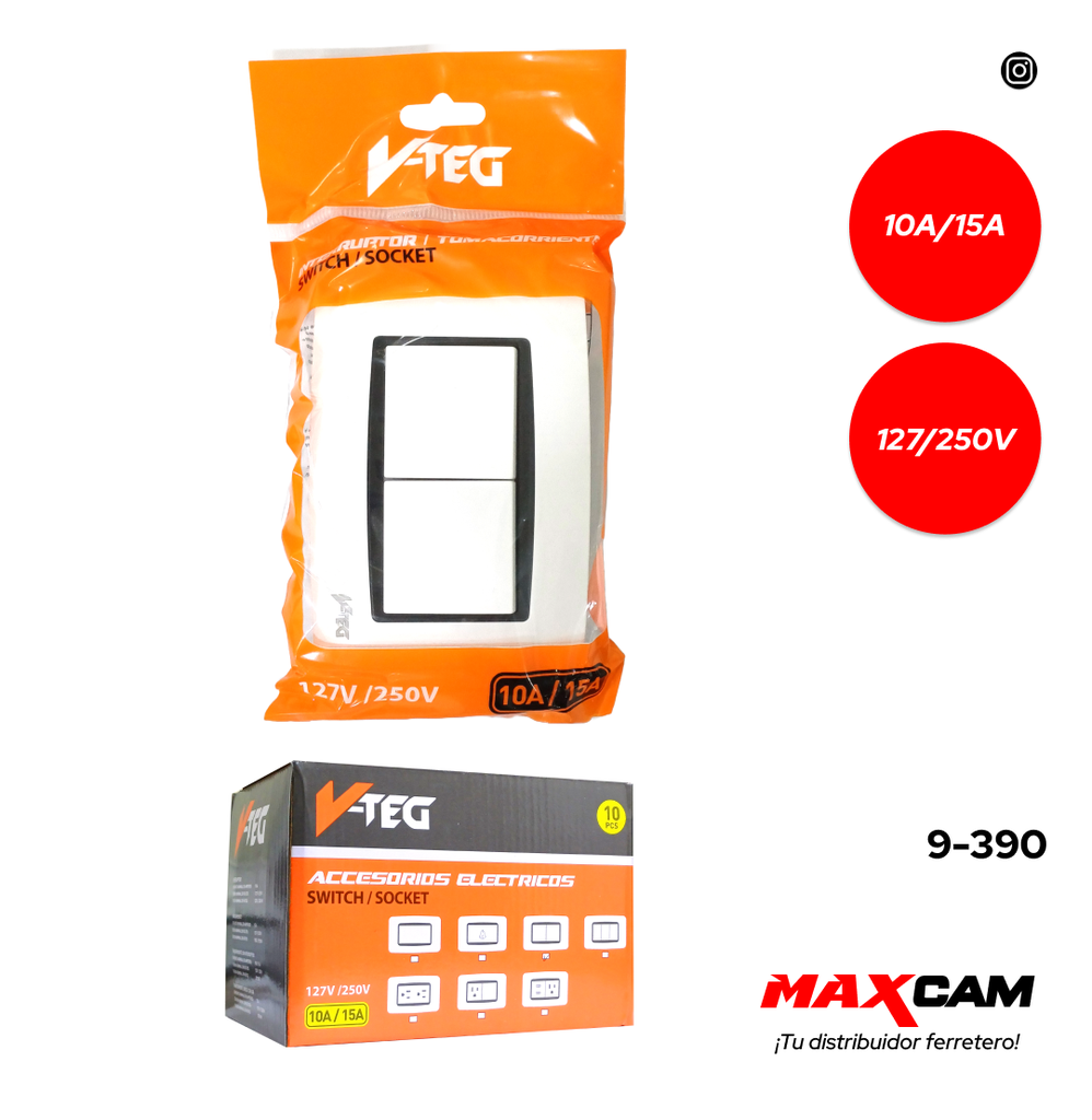 INTERRUPTOR DOBLE BLANCO V-TEG 9-390